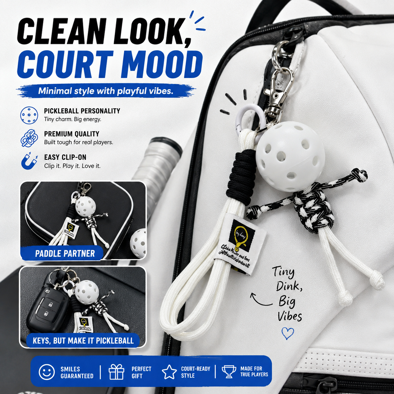 Lucky Court Buddy™ – Mini Pickleball Bag Charm & Keychain - White - image 6