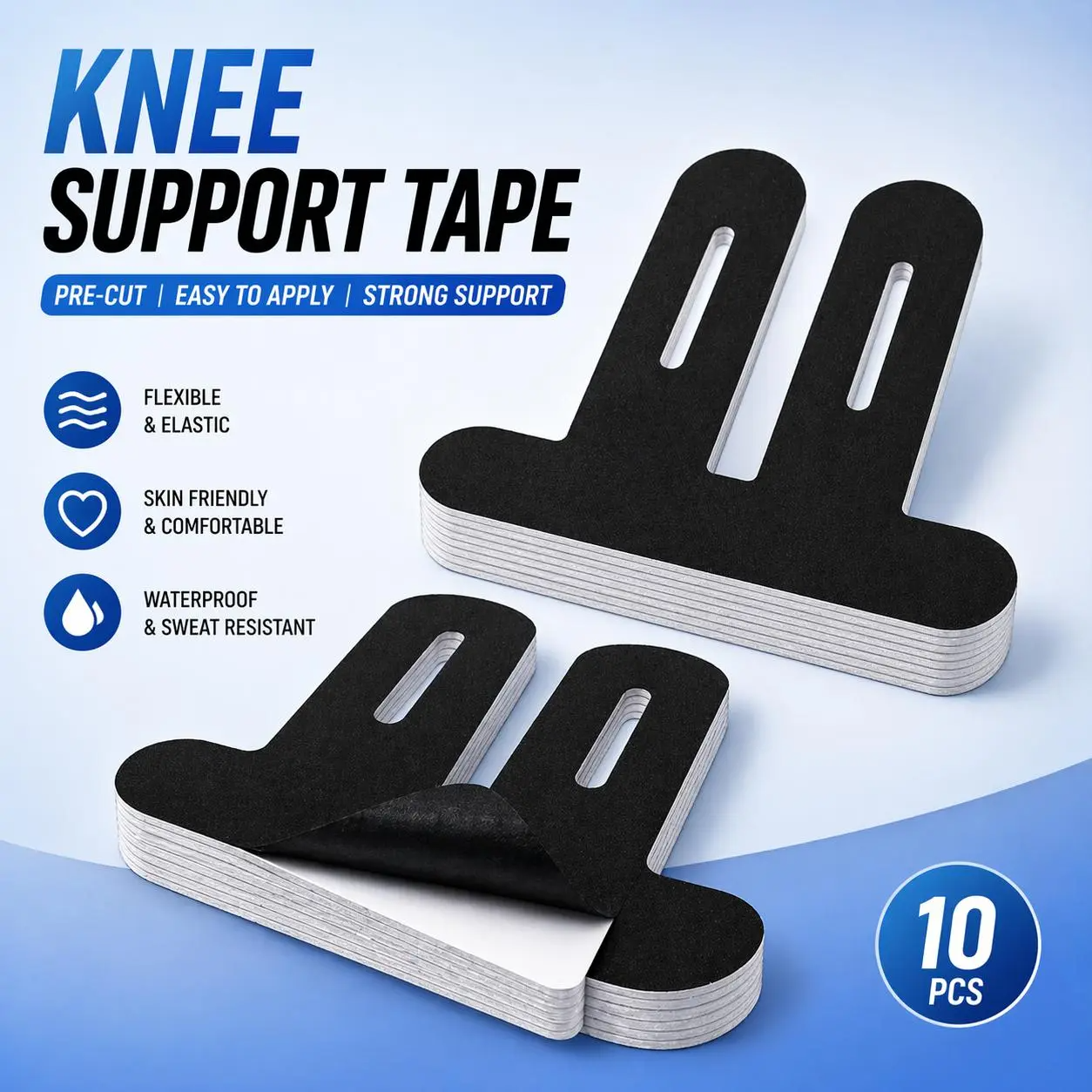 Dinkado Precut Kinesiology Tape – 10PCS Knee Support Strips for Better Stability During Pickleball, Running & Training - image 1