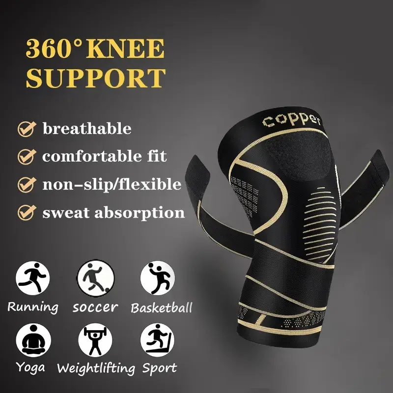 Dinkado 2-Pack Copper Knee Braces with Adjustable Straps – Compression Knee Support for Joint Comfort, Stability, Running & Dail - image 2