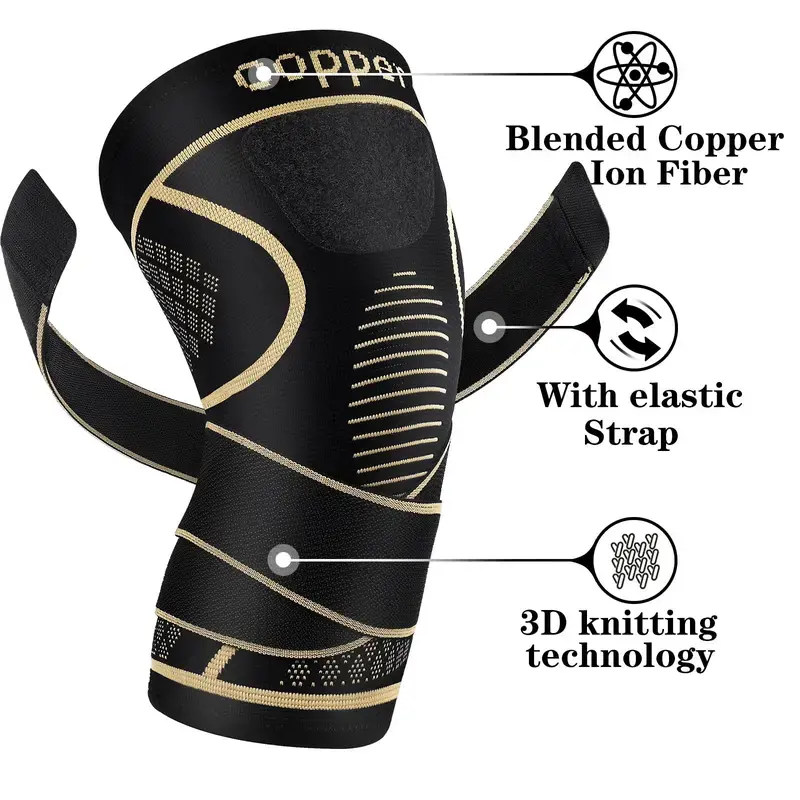 Dinkado 2-Pack Copper Knee Braces with Adjustable Straps – Compression Knee Support for Joint Comfort, Stability, Running & Dail - image 3