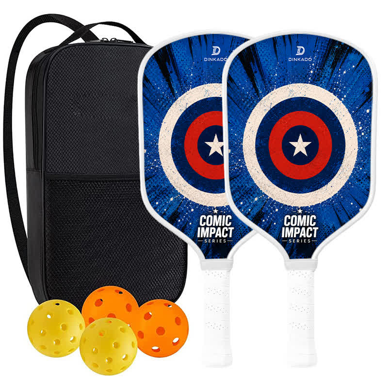 Dinkado USA Pickleball Approved Carbon Fiber Paddle – 16mm "BULLSEYE STRIKE" Original Comic Impact Design for Power & Control - Traditional Round - Carbon Fiber Face - 2-Paddle Set - image 11