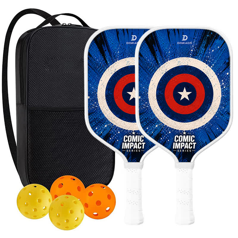 Dinkado USA Pickleball Approved Carbon Fiber Paddle – 16mm "BULLSEYE STRIKE" Original Comic Impact Design for Power & Control - Elongated - Carbon Fiber Face - 2-Paddle Set - image 10