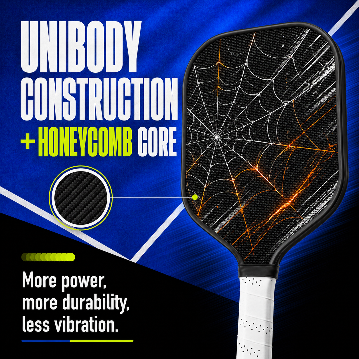 Dinkado 16mm Carbon Fiber Pickleball Paddle – Lightweight Control & Spin Paddle, Halloween Spider Web Design - image 2