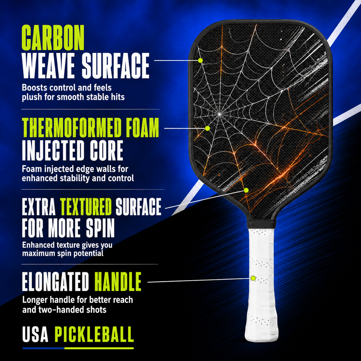Dinkado 16mm Carbon Fiber Pickleball Paddle – Lightweight Control & Spin Paddle, Halloween Spider Web Design - image 4