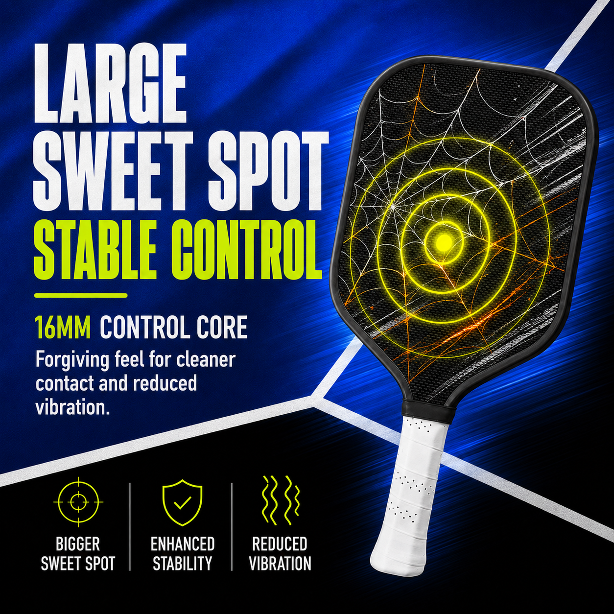Dinkado 16mm Carbon Fiber Pickleball Paddle – Lightweight Control & Spin Paddle, Halloween Spider Web Design - image 6