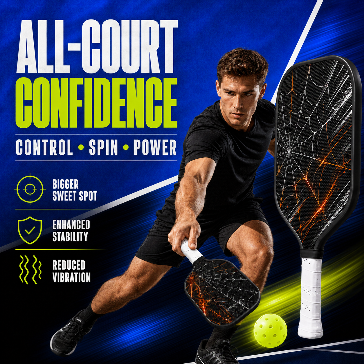 Dinkado 16mm Carbon Fiber Pickleball Paddle – Lightweight Control & Spin Paddle, Halloween Spider Web Design - image 5