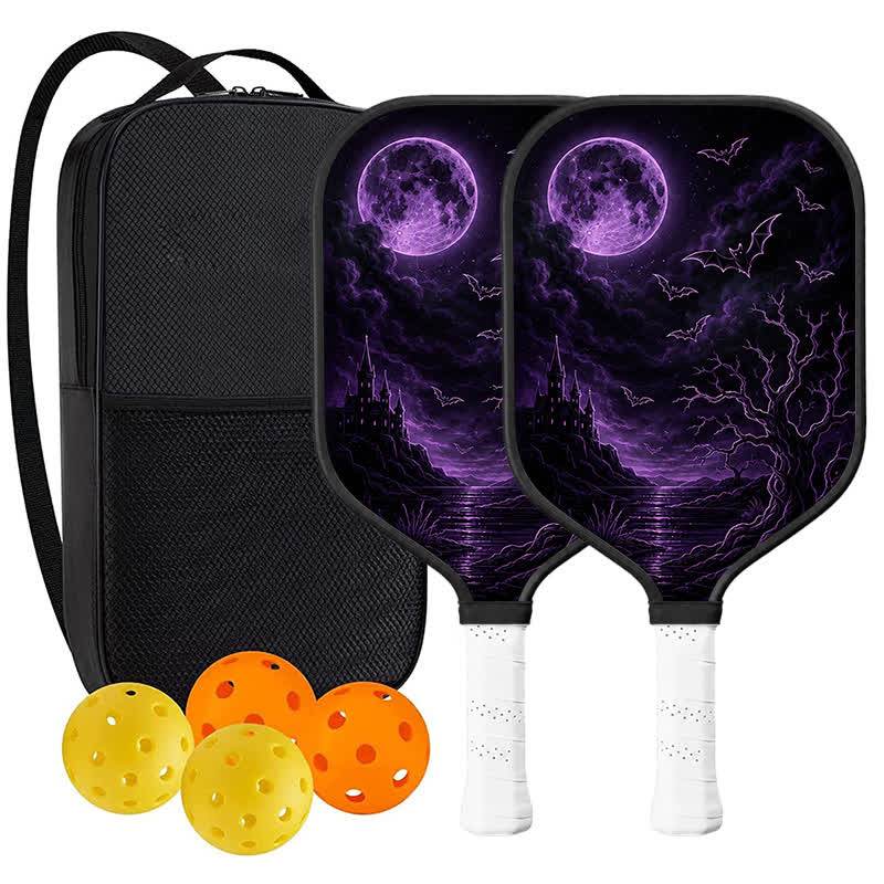 Dinkado 16mm Carbon Fiber Pickleball Paddle – Lightweight Control Paddle, Halloween Moon & Bat Design - Elongated - Carbon Fiber Face - 2-Paddle Set - image 9