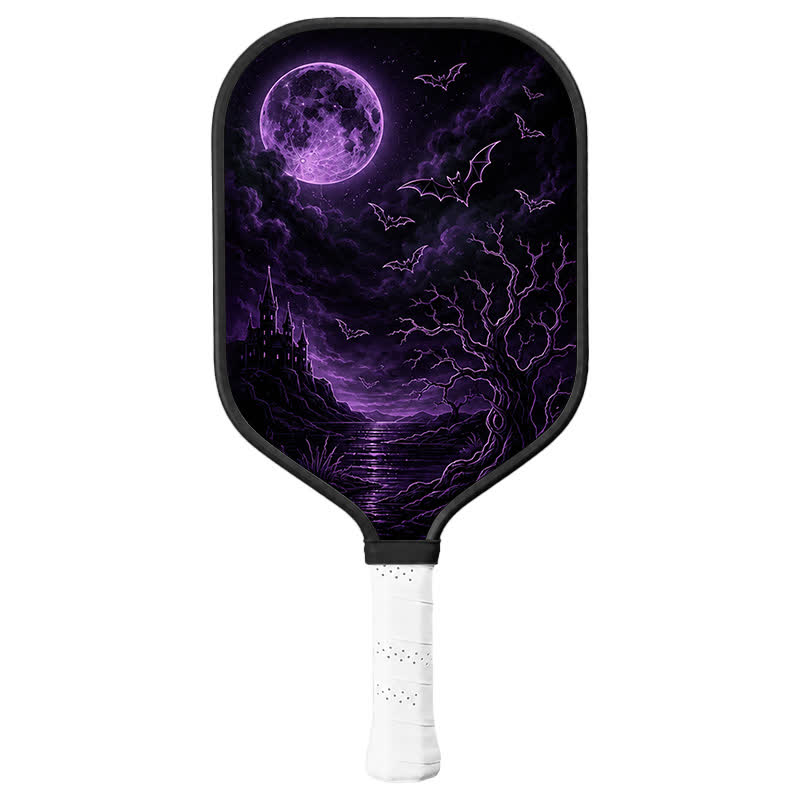 Dinkado 16mm Carbon Fiber Pickleball Paddle – Lightweight Control Paddle, Halloween Moon & Bat Design - Elongated - Carbon Fiber Face - Single Paddle - image 1