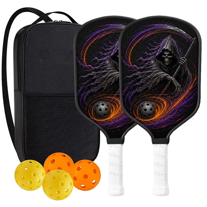 Dinkado 16mm Carbon Fiber Pickleball Paddle – Lightweight All-Court Paddle, Halloween Grim Reaper Design - Traditional Round - Carbon Fiber Face - 2-Paddle Set - image 11