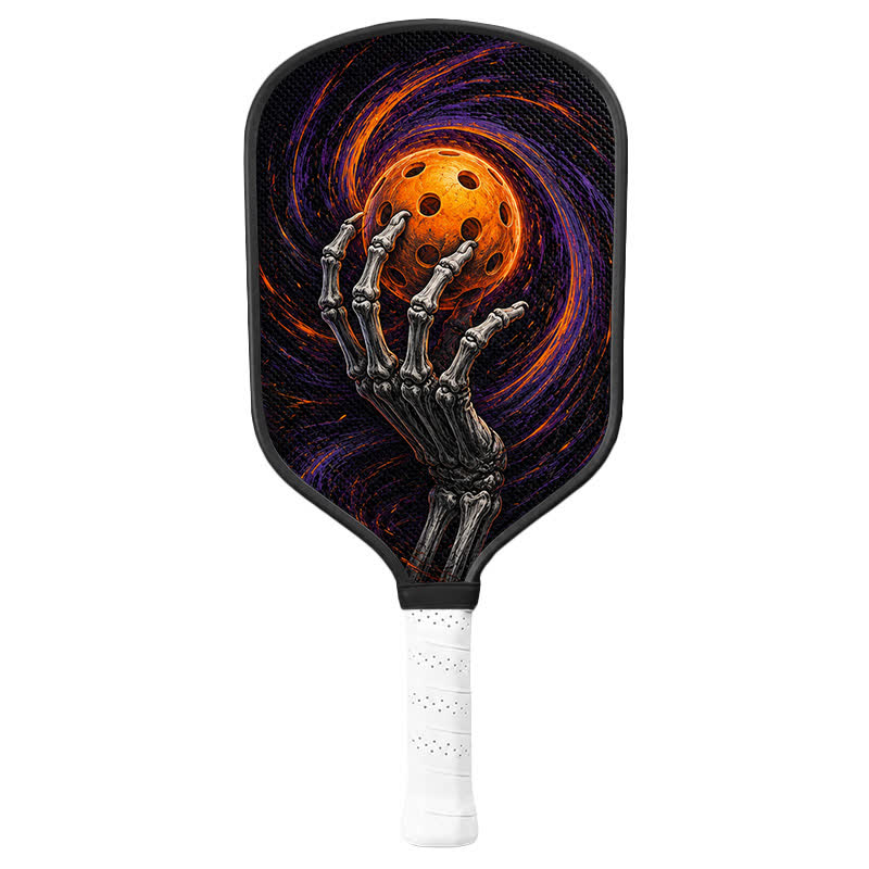 Dinkado 16mm Carbon Fiber Pickleball Paddle – Control & Spin Paddle, Halloween Skeleton Hand Design - Traditional Round - Carbon Fiber Face - Single Paddle - image 2