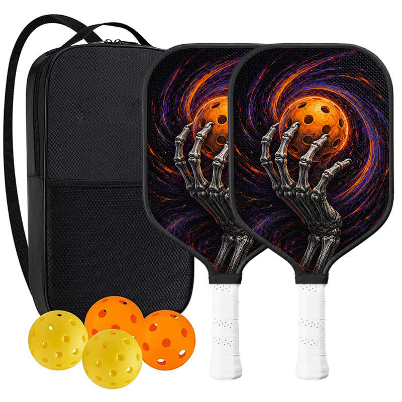 Dinkado 16mm Carbon Fiber Pickleball Paddle – Control & Spin Paddle, Halloween Skeleton Hand Design - Elongated - Carbon Fiber Face - 2-Paddle Set - image 10