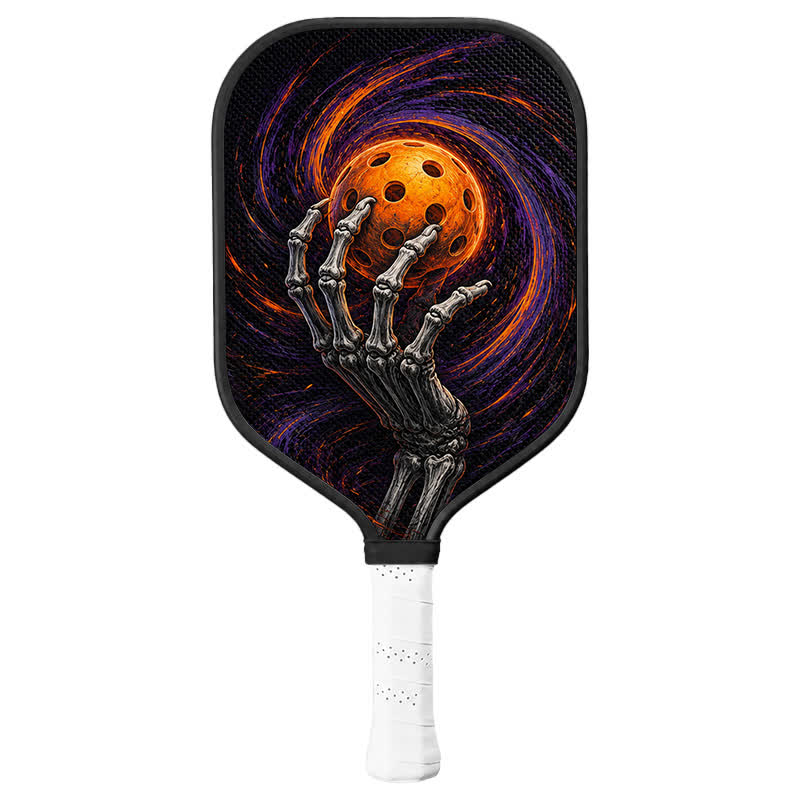 Dinkado 16mm Carbon Fiber Pickleball Paddle – Control & Spin Paddle, Halloween Skeleton Hand Design - Elongated - Carbon Fiber Face - Single Paddle - image 1