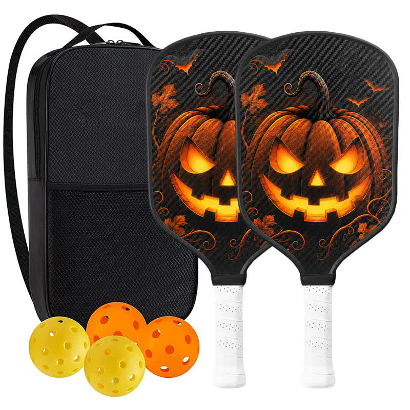 Dinkado 16mm Carbon Fiber Pickleball Paddle – Halloween Jack O Lantern Design for Control & Spin - Traditional Round - Carbon Fiber Face - 2-Paddle Set - image 11