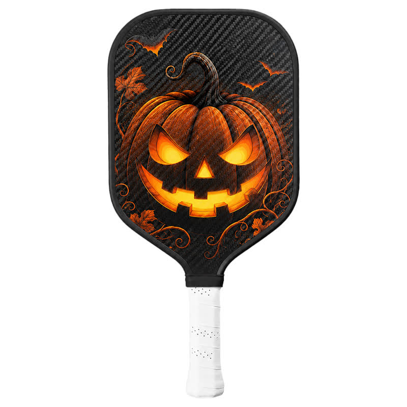 Dinkado 16mm Carbon Fiber Pickleball Paddle – Halloween Jack O Lantern Design for Control & Spin - Elongated - Carbon Fiber Face - Single Paddle - image 1