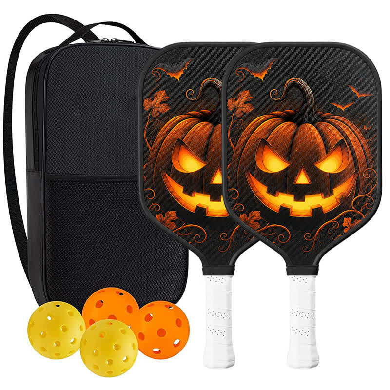 Dinkado 16mm Carbon Fiber Pickleball Paddle – Halloween Jack O Lantern Design for Control & Spin - Elongated - Carbon Fiber Face - 2-Paddle Set - image 9