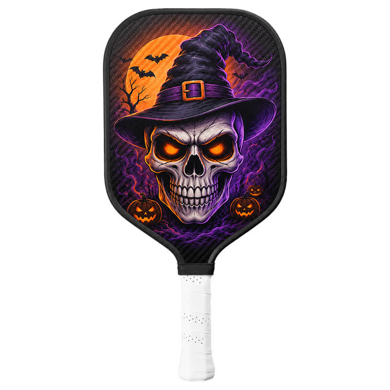 Dinkado 16mm Carbon Fiber Pickleball Paddle – Halloween Witch Skull Design for Control & Spin - Elongated - Carbon Fiber Face - Single Paddle - image 1