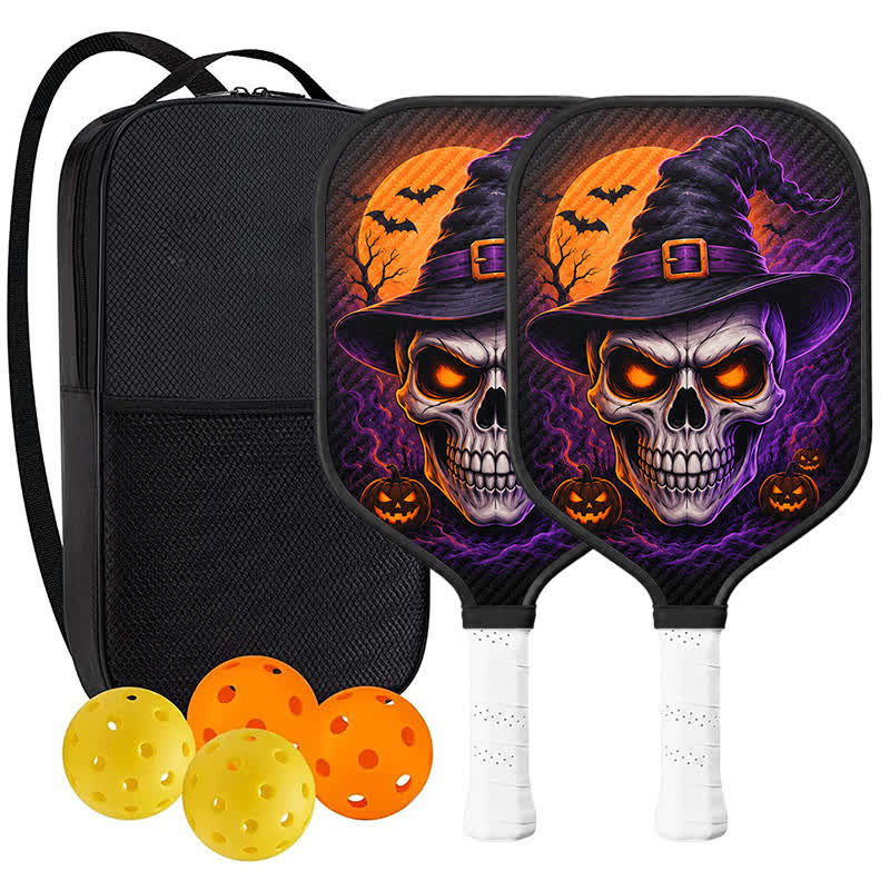 Dinkado 16mm Carbon Fiber Pickleball Paddle – Halloween Witch Skull Design for Control & Spin - Elongated - Carbon Fiber Face - 2-Paddle Set - image 13