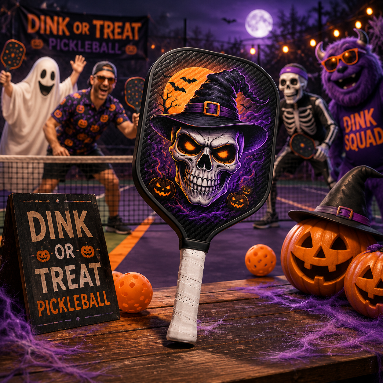 Dinkado 16mm Carbon Fiber Pickleball Paddle – Halloween Witch Skull Design for Control & Spin - image 4