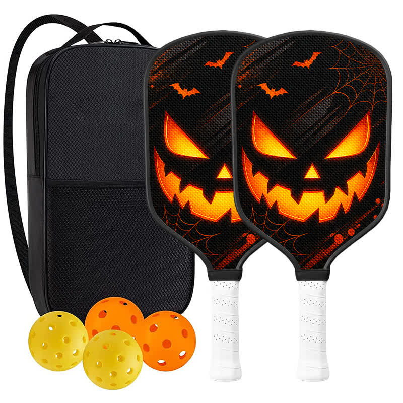 Dinkado 16mm Carbon Fiber Pickleball Paddle – Halloween Glowing Pumpkin Design for Control & Spin - Traditional Round - Carbon Fiber Face - 2-Paddle Set - image 11