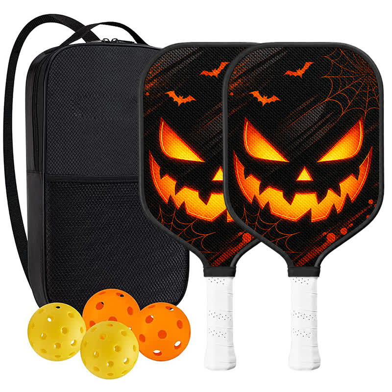 Dinkado 16mm Carbon Fiber Pickleball Paddle – Halloween Glowing Pumpkin Design for Control & Spin - Elongated - Carbon Fiber Face - 2-Paddle Set - image 9