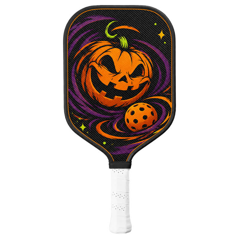 Dinkado 16mm Carbon Fiber Pickleball Paddle – Halloween Pumpkin Pickleball Design for Control & Spin - Elongated - Carbon Fiber Face - Single Paddle - image 1