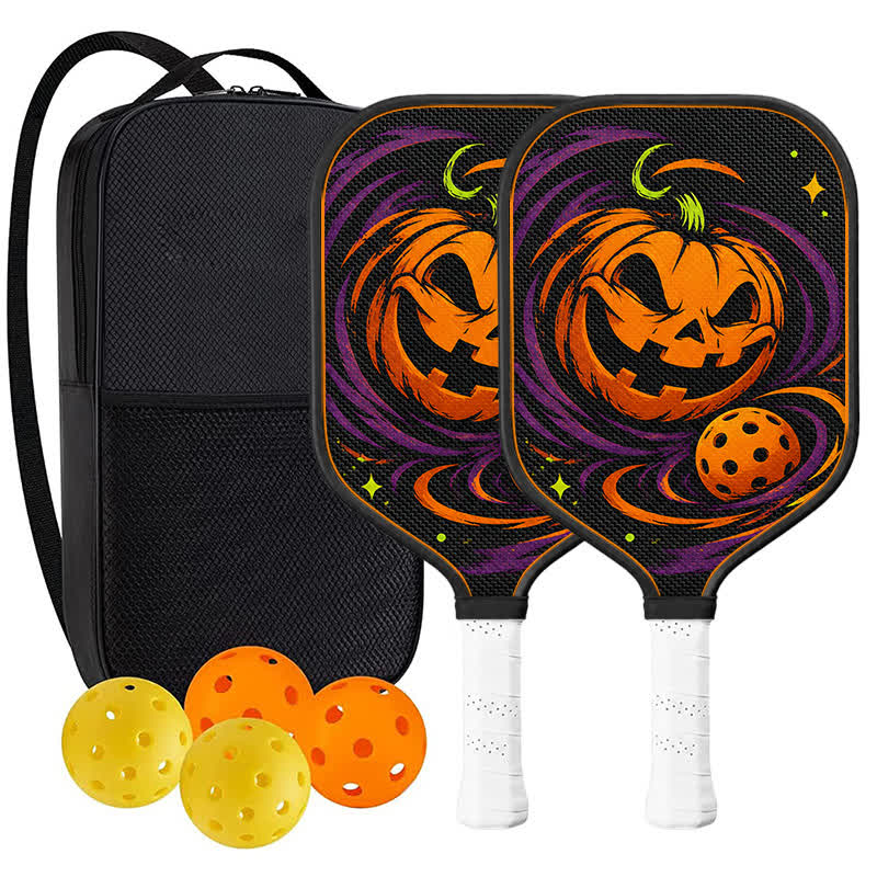 Dinkado 16mm Carbon Fiber Pickleball Paddle – Halloween Pumpkin Pickleball Design for Control & Spin - Elongated - Carbon Fiber Face - 2-Paddle Set - image 15