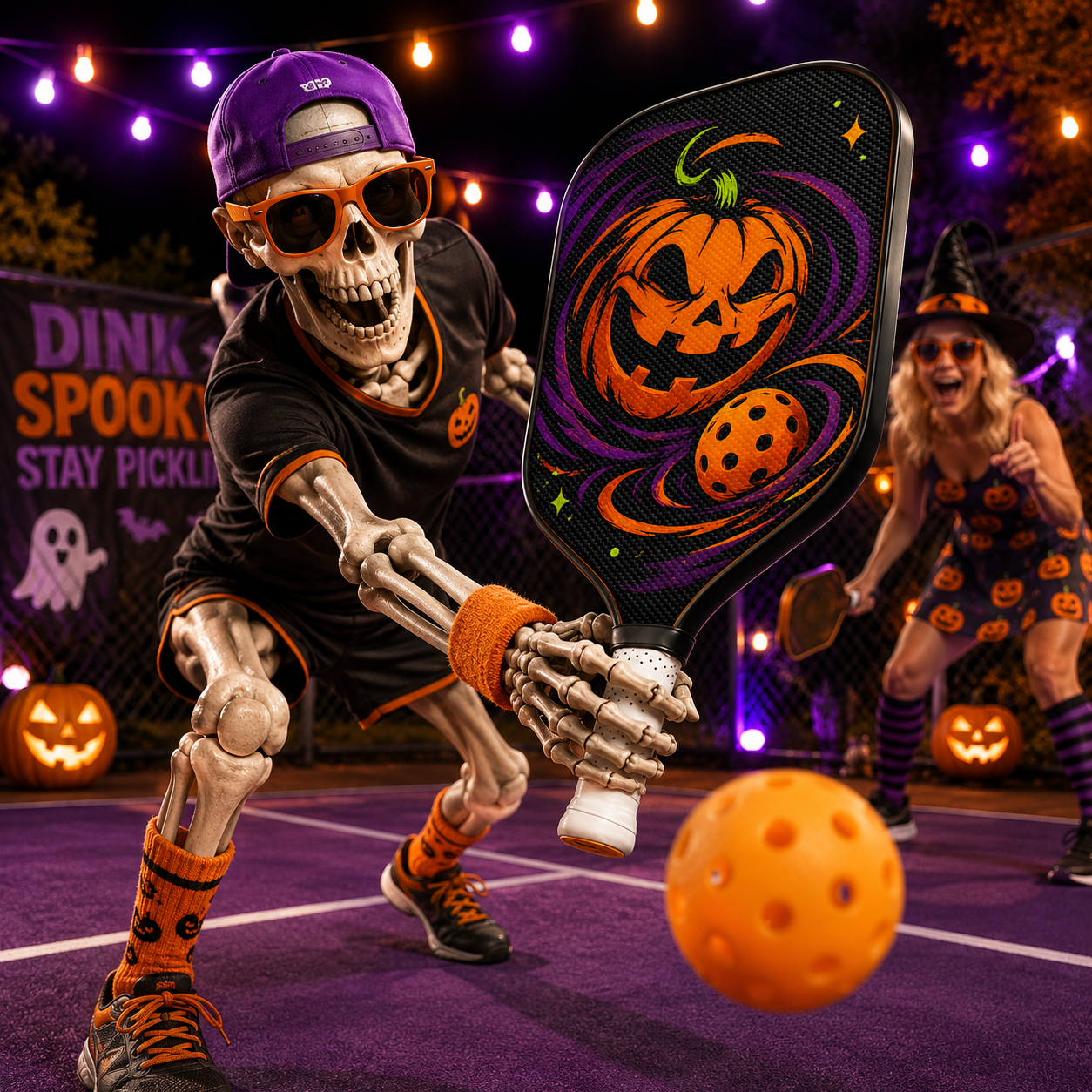 Dinkado 16mm Carbon Fiber Pickleball Paddle – Halloween Pumpkin Pickleball Design for Control & Spin - image 5
