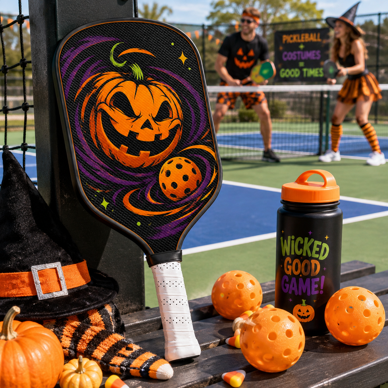 Dinkado 16mm Carbon Fiber Pickleball Paddle – Halloween Pumpkin Pickleball Design for Control & Spin - image 4