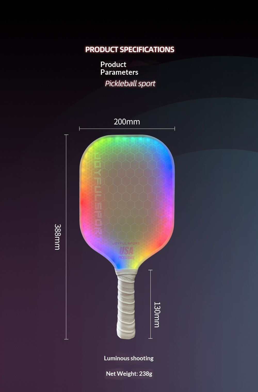NightGlow LED Pickleball Paddle – Rechargeable Light-Up Paddle with 20 Dynamic Modes for Night Games - image 8