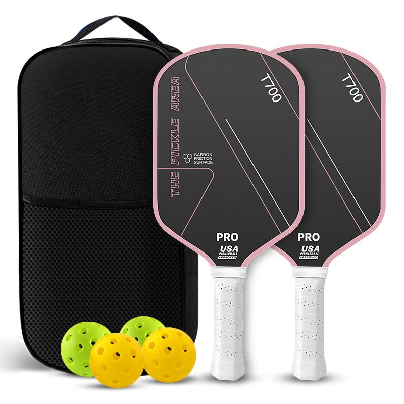 Complete T700 Carbon Fiber Pickleball Paddle Set – Professional Gear For Power & Control - Double-hit Four-ball Pink Set - Round Head Type - [Carbon Fiber T700] - image 10