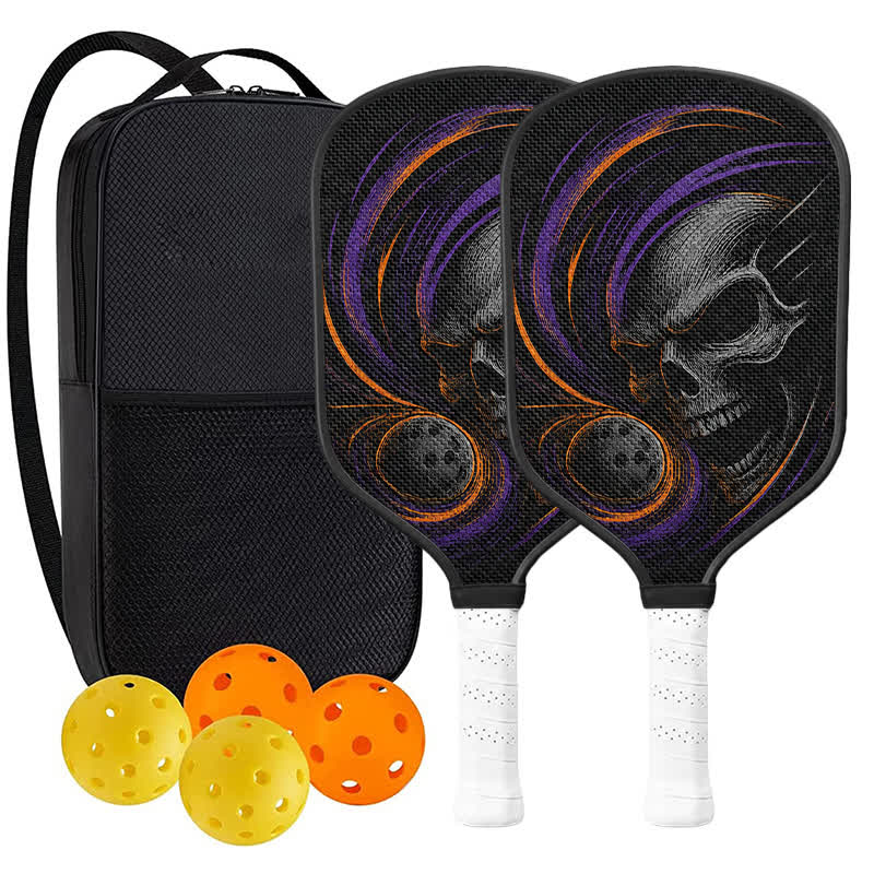 Dinkado 16mm Carbon Fiber Pickleball Paddle – Control & Spin Paddle, Halloween Skull Vortex Design - Traditional Round - Carbon Fiber Face - 2-Paddle Set - image 11