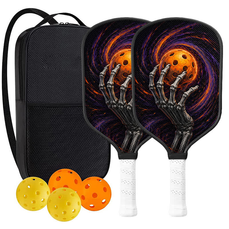 Dinkado 16mm Carbon Fiber Pickleball Paddle – Control & Spin Paddle, Halloween Skeleton Hand Design - Traditional Round - Carbon Fiber Face - 2-Paddle Set - image 11
