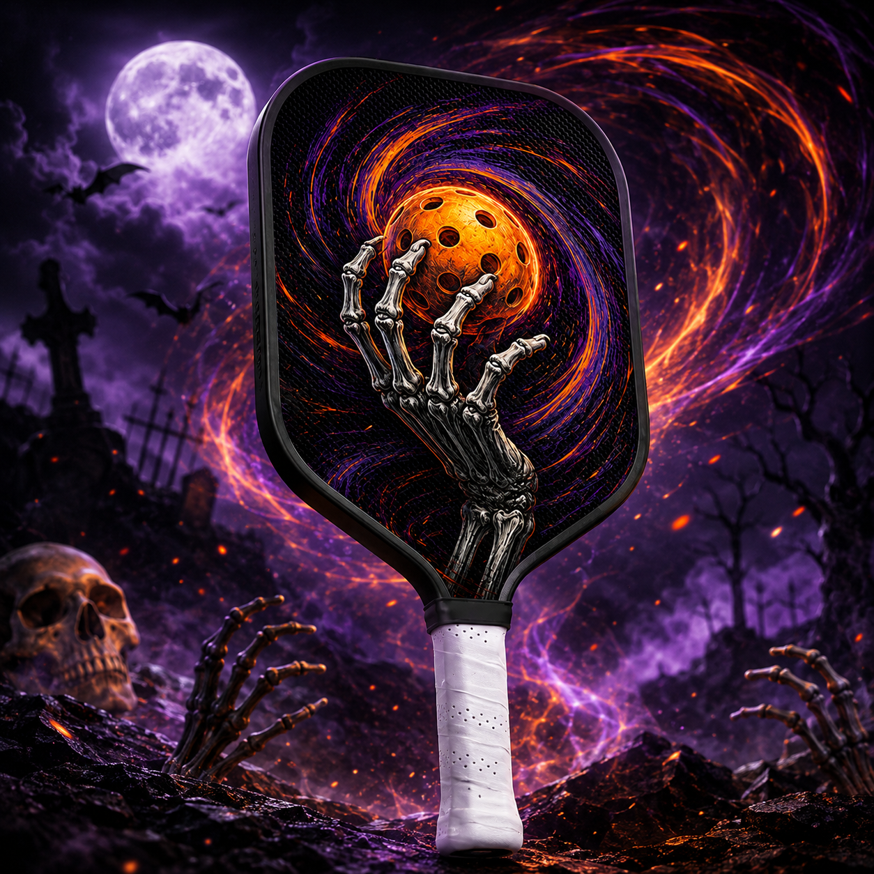 Dinkado 16mm Carbon Fiber Pickleball Paddle – Control & Spin Paddle, Halloween Skeleton Hand Design