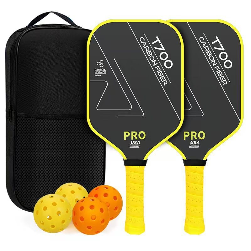 Complete T700 Carbon Fiber Pickleball Paddle Set – Professional Gear For Power & Control - Double-hit Four-ball Yellow Set - Flat-head Type - [Carbon Fiber T700] - image 33