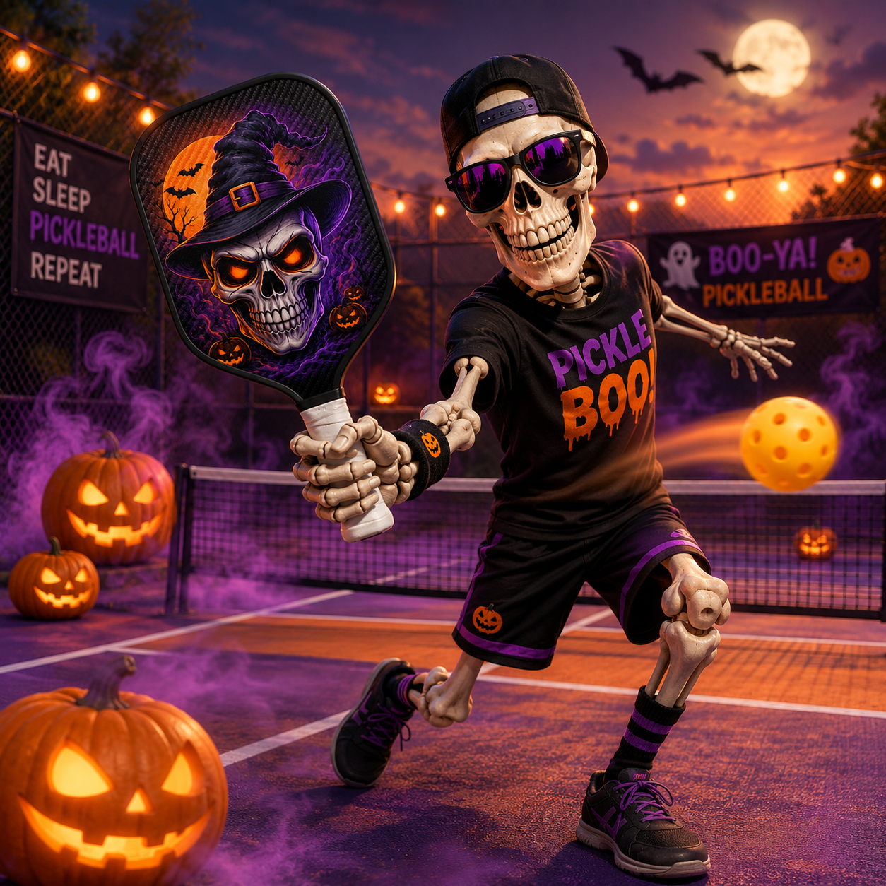 Dinkado 16mm Carbon Fiber Pickleball Paddle – Halloween Witch Skull Design for Control & Spin - image 3