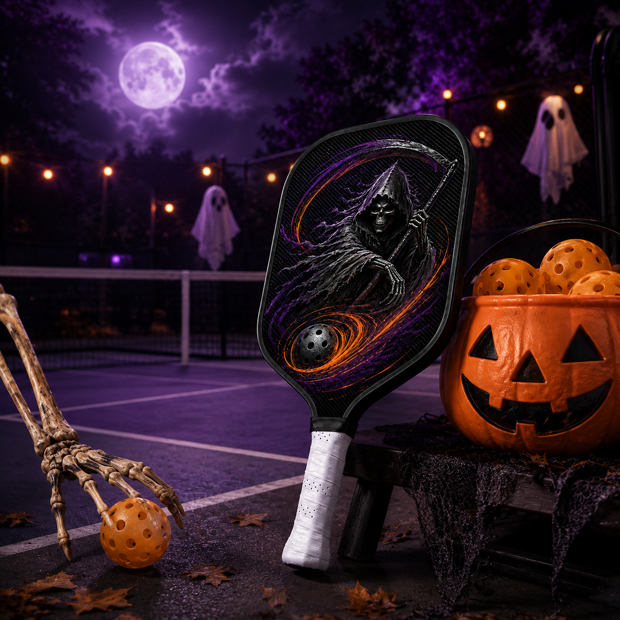 Dinkado 16mm Carbon Fiber Pickleball Paddle – Lightweight Control Paddle, Halloween Ghost Design