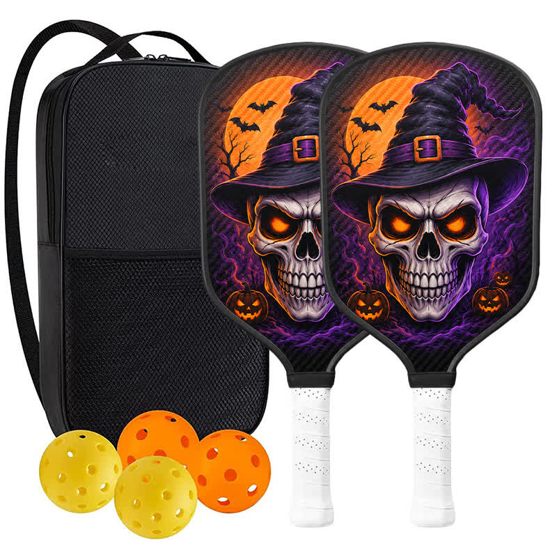 Dinkado 16mm Carbon Fiber Pickleball Paddle – Halloween Witch Skull Design for Control & Spin - Traditional Round - Carbon Fiber Face - 2-Paddle Set - image 15