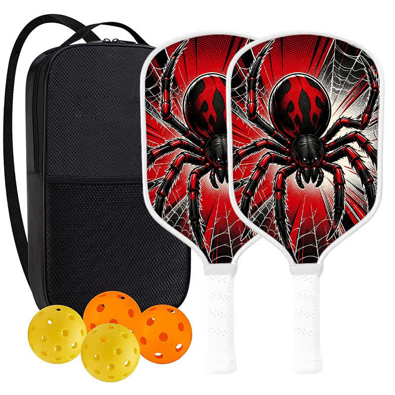 Dinkado 16mm T700 Carbon Fiber "Web Fury" Pickleball Paddle – Original Red & Black Spider Graphic Design, USA Pickleball Approve - Traditional Round - Carbon Fiber Face - 2-Paddle Set - image 11