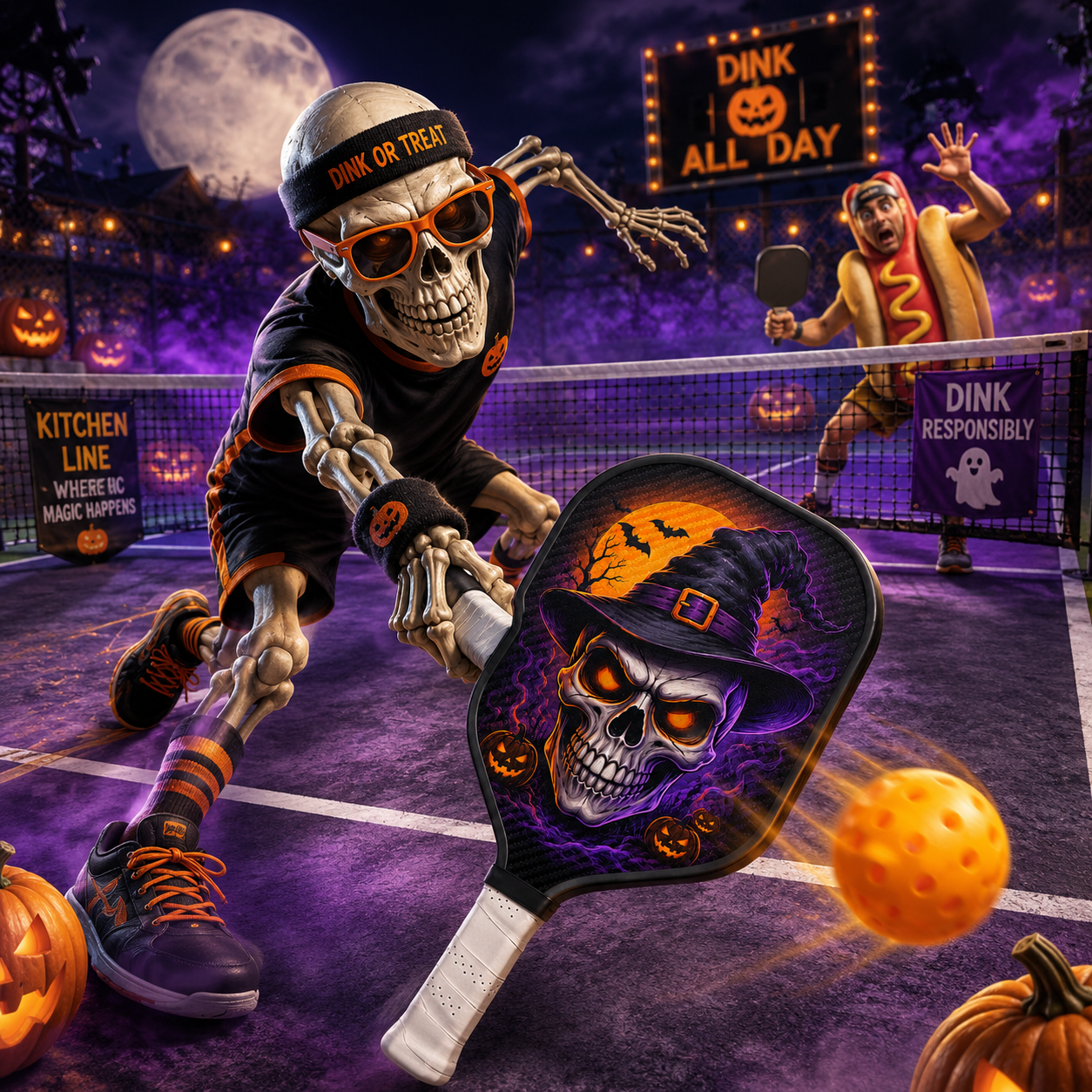 Dinkado 16mm Carbon Fiber Pickleball Paddle – Halloween Witch Skull Design for Control & Spin - image 5