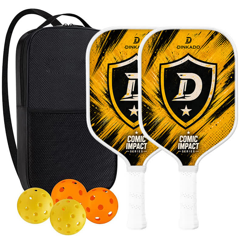 Dinkado USA Pickleball Approved Carbon Fiber Paddle – 16mm "VICTORY SHIELD" Original Comic Impact Design for Power & Control - Elongated - Carbon Fiber Face - 2-Paddle Set - image 10