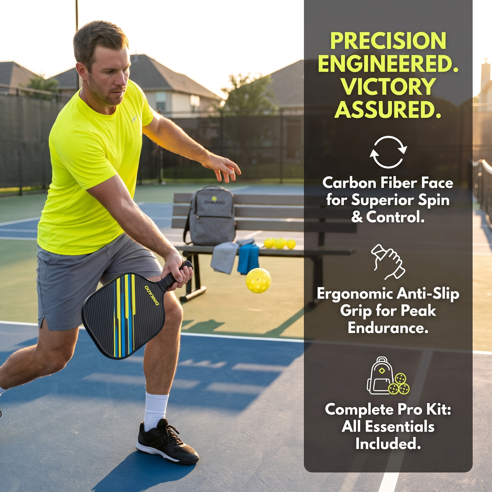 All-in-one Pickleball Set – Carbon Fiber Paddle, Ball Retriever & Cooling Towel Included