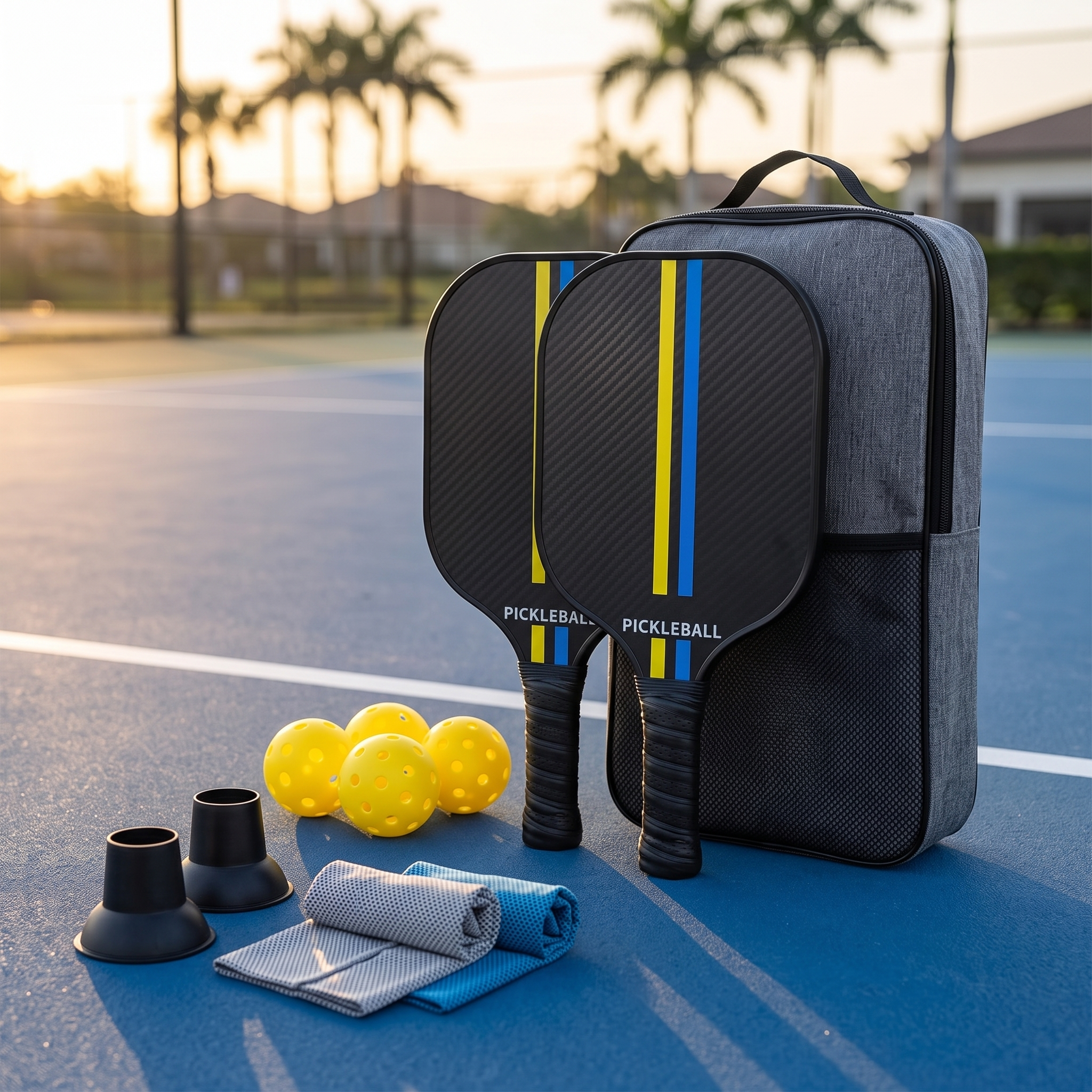 All-in-one Pickleball Set – Carbon Fiber Paddle, Ball Retriever & Cooling Towel Included