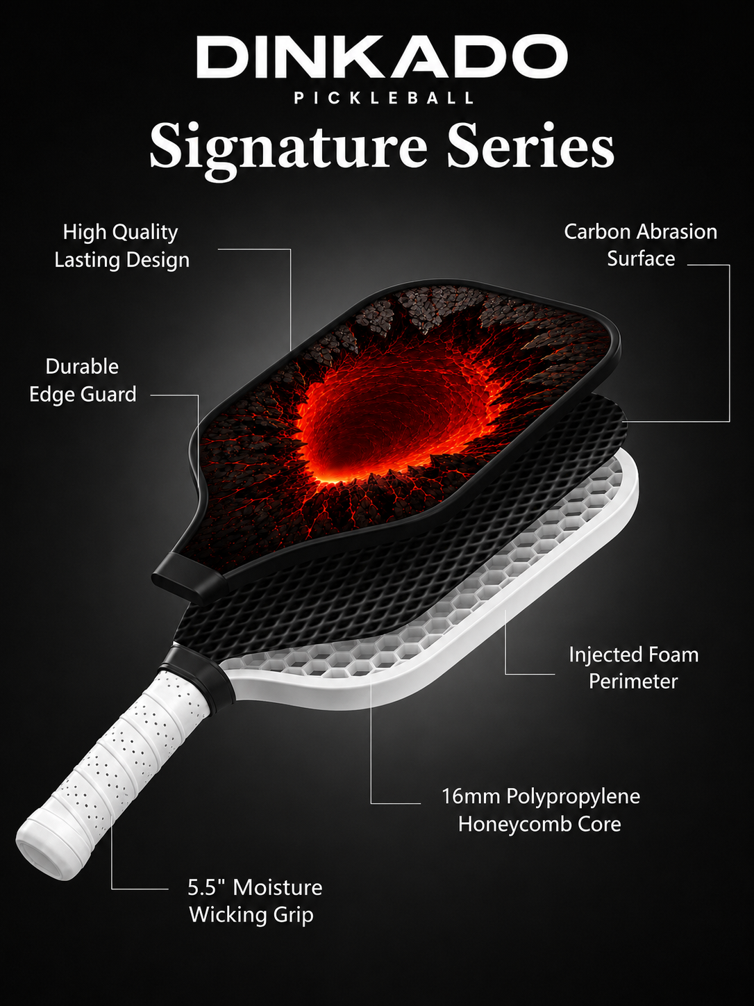DINKADO Inferno Vortex™ 16mm Carbon Pickleball Paddle