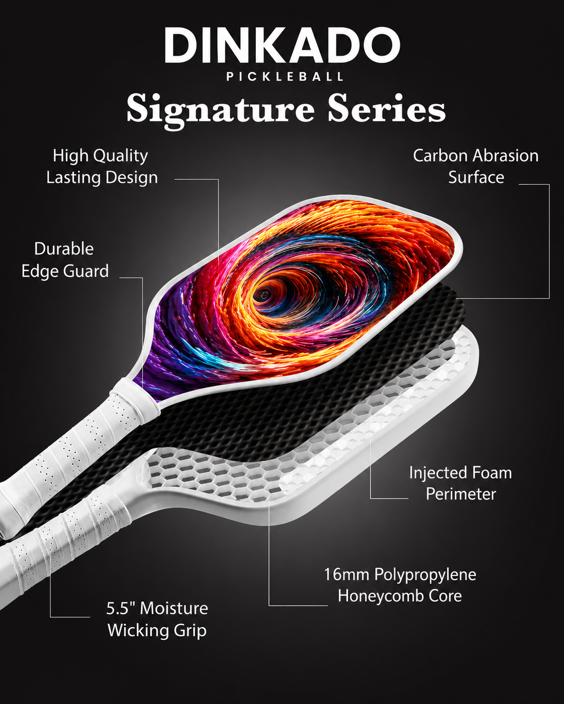 DINKADO Vortex Blaze™ 16mm Carbon Pickleball Paddle