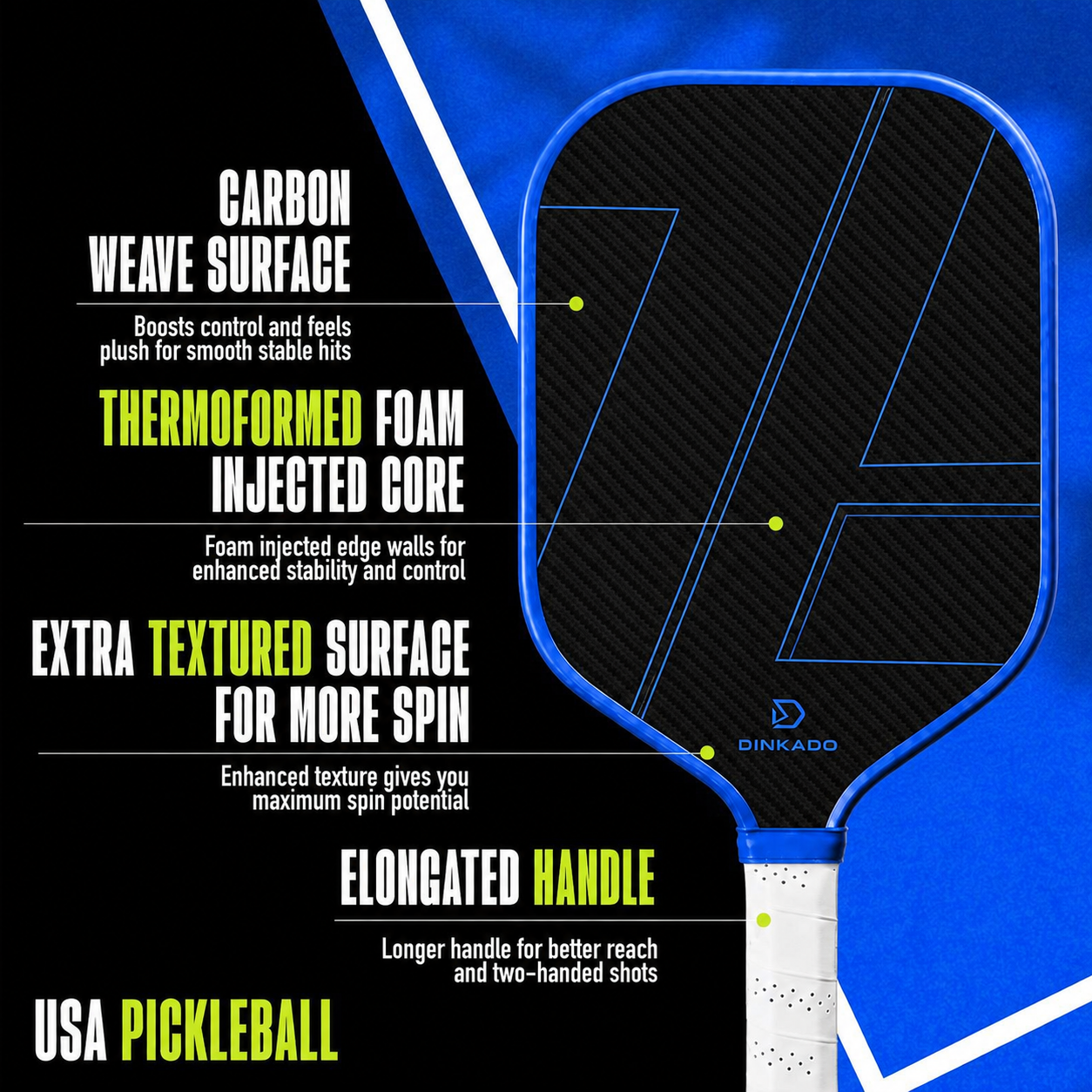 Dinkado Pro Series 16mm Carbon Fiber Pickleball Paddle – Premium T700 Surface with Control & Spin