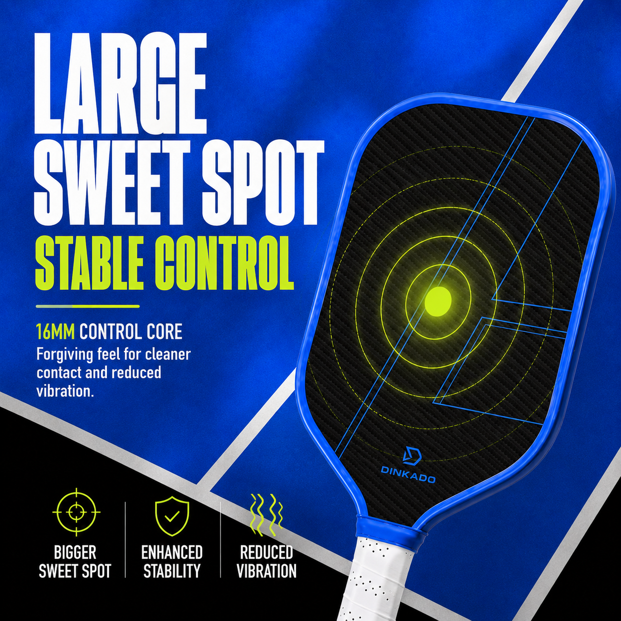 Dinkado Pro Series 16mm Carbon Fiber Pickleball Paddle – Premium T700 Surface with Control & Spin