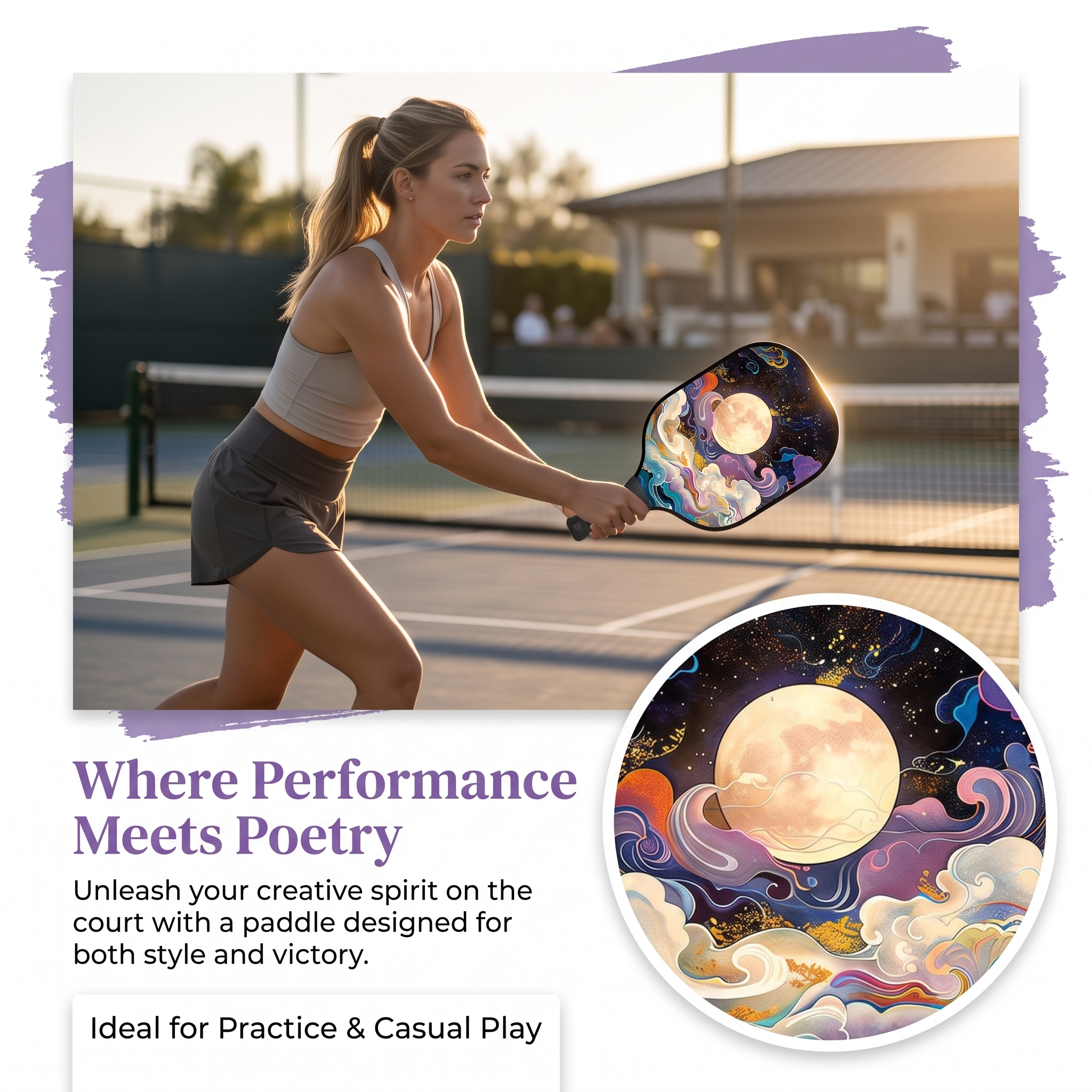 Mystic Moon Pickleball Paddle Set – Artistic Fiberglass Paddle + 2 Balls