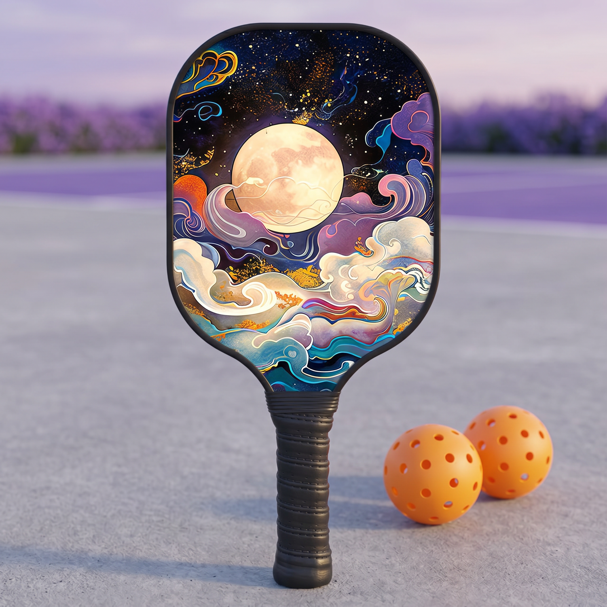 Mystic Moon Pickleball Paddle Set – Artistic Fiberglass Paddle + 2 Balls