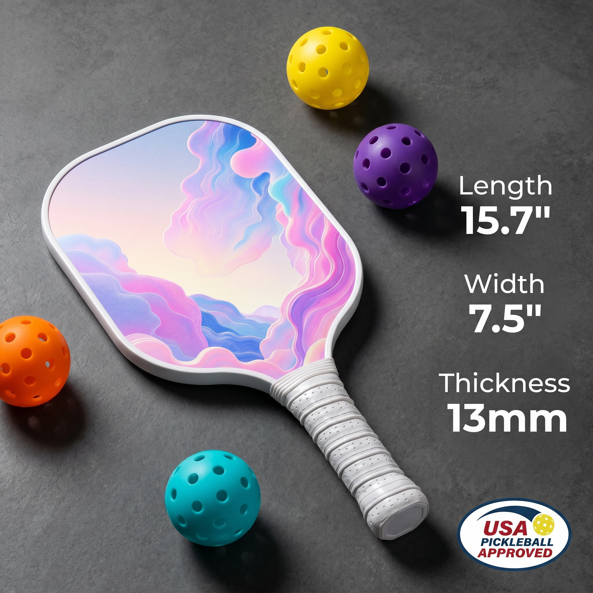 Dinkado Rainbow Cloud Pickleball Paddle Set – 2 Fiberglass Paddles + 4 Balls + Bag