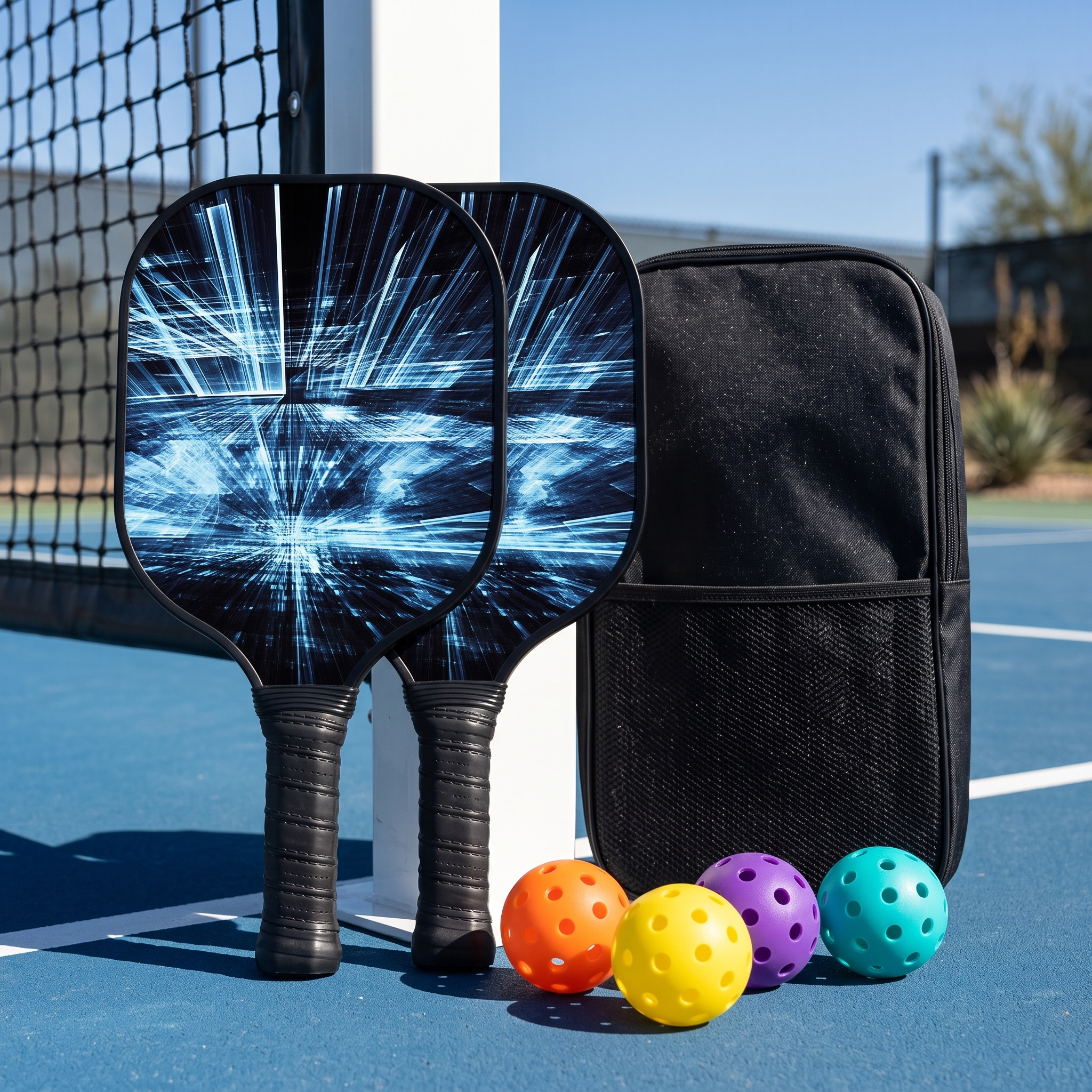 Dinkado Radiant Glow Pickleball Paddle Set – 2 Fiberglass Paddles + 4 Balls + Bag